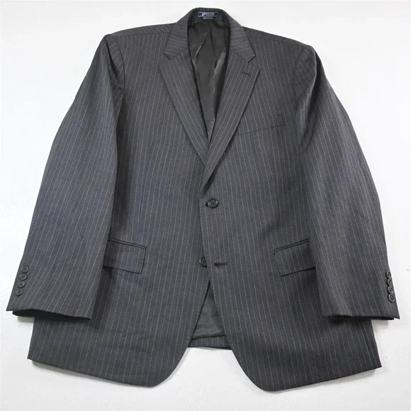 American Living 44R 34x30 Gray Striped 100% Wool Mens Jacket Pants Suit